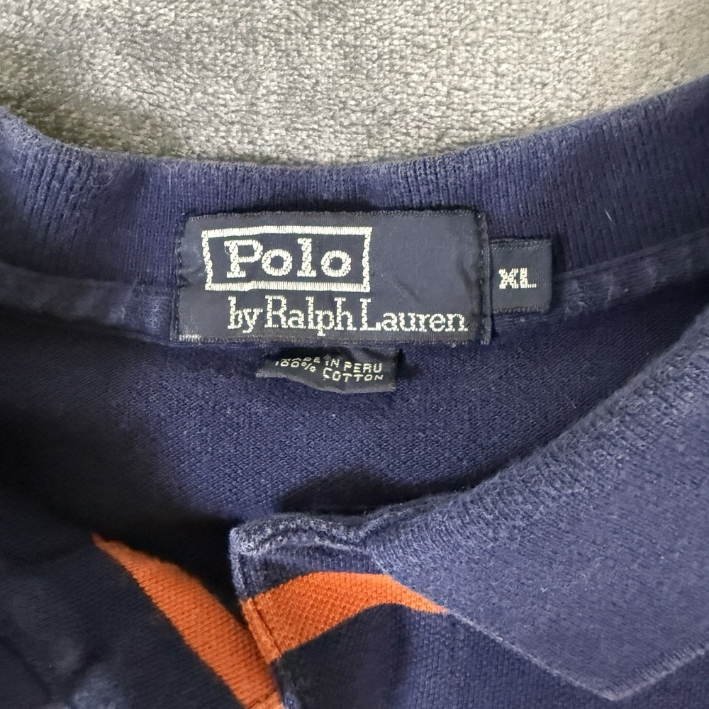 Polo Ralph Lauren Mens XL Polo Shirt Navy Blue‎ Orange Striped Short Sleeve Golf - Picture 11 of 13